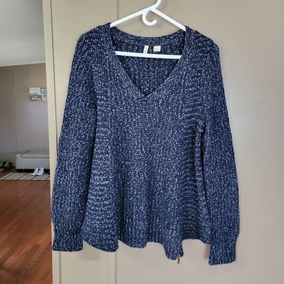 Anthropologie Moth Navy Zipped Stitch Wool/Alpaca Blend Pullover Knit Sweater - Picture 2 of 16
